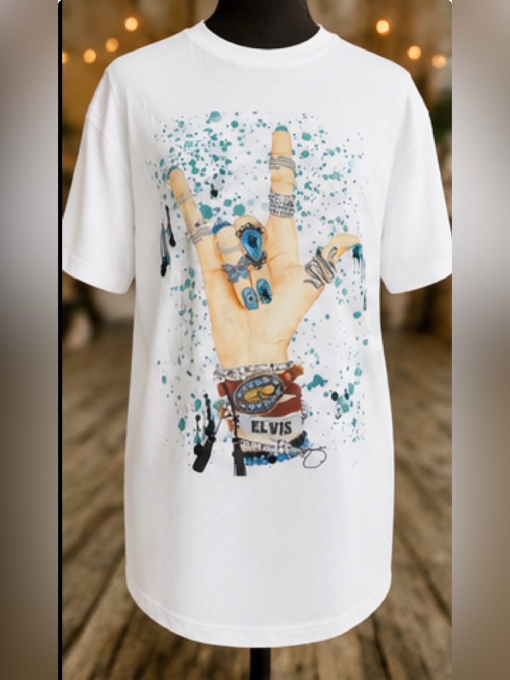 Turquoise Peace Western Unisex T-shirt Rhinestone & Foil Embellishments Size 2XL